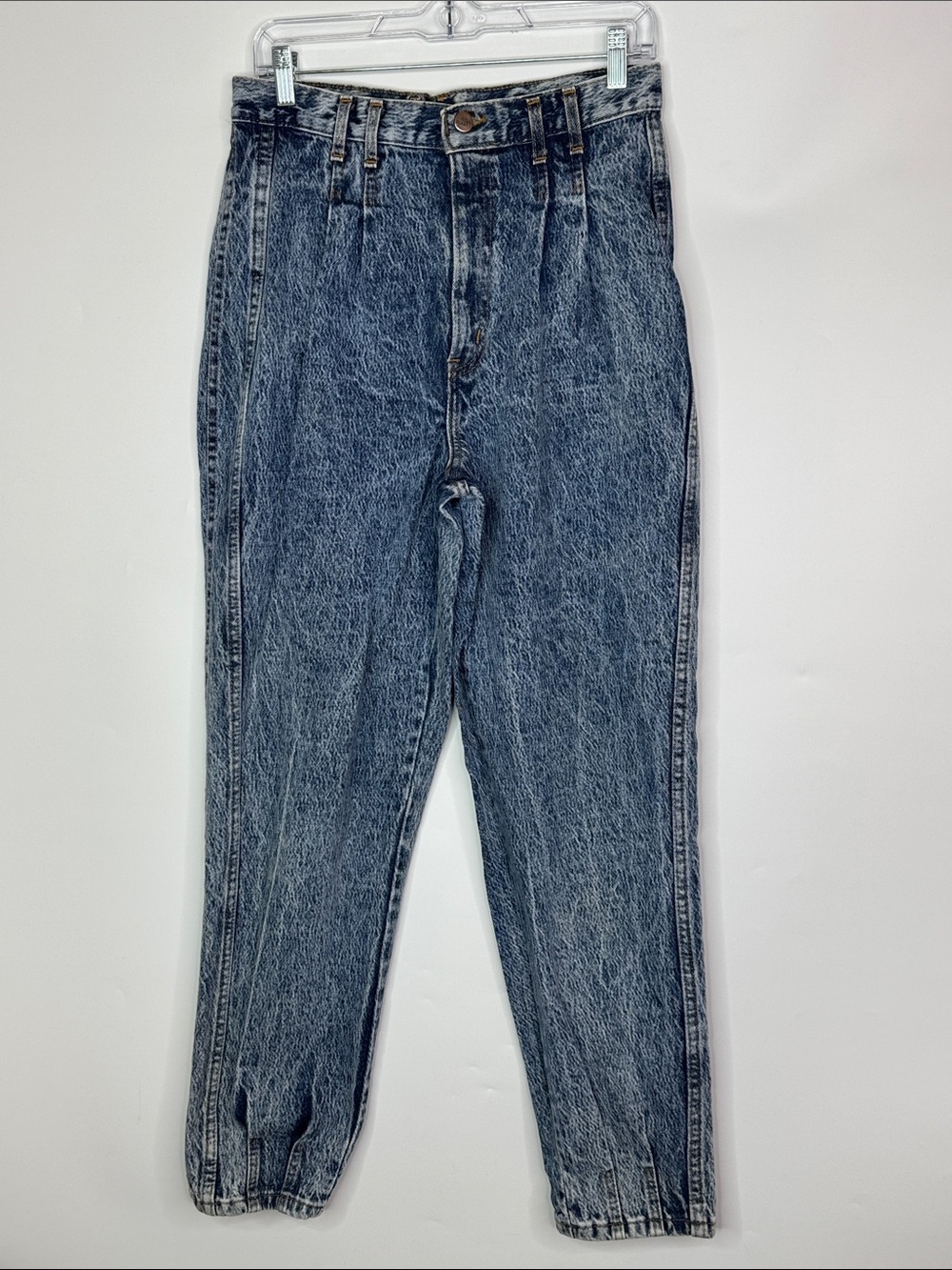 Vintage Chic High Waisted Pleated Tapered Acid Wash Jeans Size 16 (28x30) 80s